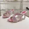 Zapatillas 2024 Verano Open Toed Shining Crystal Color Sólido Versátil Slim Heel Sandalias Lazy Mules Sexy Party Dress Shoes