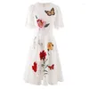 パーティードレス高品質のレースドレス2024夏のスタイルの女性カラフルな蝶刺繍半袖エレガントな白いクラブウェア