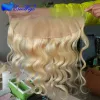 Ботворезы Eseewigs Blonde 613 13X4 Кружева Фронтальная объемная волна Перуанские волосы Реми Прозрачные кружева Фронтальная застежка Детские волосы Отбеленные узлы