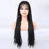 Wig 30 Inch Black Braided Synthetic Lace Front Wig Braided Forehead Perucas Simulated Human Hair Wig Glueless Black Heat Resistant Fiber Hair Hybrid Wig