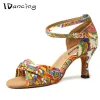 shoes Latin dance shoes flower ballroom shoes middle heel Salsa square shoes cross straps scarpe da ballo donna JuseDanc