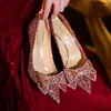 Sukienka buty 2024 Red na wysokim obcasie francuskie spiczaste sztyletowe sztylet na wysokim obcasie ślubna druhna ślubna