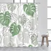 Cortinas de ducha Acuarela Cortina floral Primavera Moderna Granja Hoja de palma Panel de madera rústica Planta tropical Poliéster Conjunto de decoración de baño