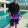 Herrspårar sommar kortärmade shorts t-shirt set med 3D tryckt flammönster avslappnad tröjor