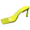 Casual Shoes Sandals Female Yellow White Sole Rubber Transparent Square Head High Heel Slim