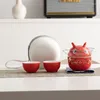 Taupware يضع Dragon Year Tea Tea SE Ceramic Cupot Cup Outdoor Pot ووضع فنجان Teacup المحمول ثلاثة أكواب مع حقيبة