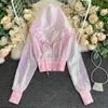 Women's Jackets Fashion Ins Sequin Coat Women 2024 Spring/Summer Blingbling Hooded Korean Slim-Fit Short Cardigan Blazer Top