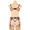 Lingerie tamanho grande, conjunto gordinho mm de três pontas, anel de aço sexy vazado, sutiã quente, cinta-liga 975286