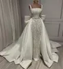 Элегантное женское свадебное платье с квадратным вырезом без рукавов, свадебное платье с жемчугом и бантом, съемное платье со шлейфом на заказ, платье de novia