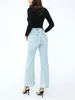 Damenjeans 2024 Frühling Oblique Tailor Design Hellblaue Denimhose Damen High-Waisted Classic Wide Leg Straight