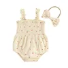 Zestawy odzieży Baby Girl 2 -częściowe stroje truskawkowe romper bez rękawów i zestaw opaski