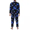 Homens sleepwear pijamas homens azul borboleta quarto nightwear floral impressão 2 peça casual pijama conjuntos de manga longa moda oversize casa terno