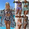 2024 Nieuwe dames driedelige bikini mesh masker shirt gradiëntprint vetermode zonbestendig badpak