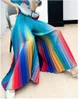 Womens Springsummer Gradient Pleated Loose and Versatile Wide Leg Flare Pants Fashion Autumn Street Style Rainbow Pants 240311