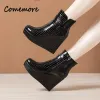 Boots Comemore Women Casual Wedges Platform Ankle Boots Leather Shoes Woman Heel Designer Boots Black High Heels Women's Heeled Shoe