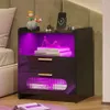 DNBSS RGB-laddningsstation, modern säng med smycken förvaringslådor, smarta för sovrum auto-on ljus, litet nattduksbord (svart, 2 lådor)