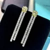 Stud Earrings Fashion Real 925 Sterling Silver Long Bypass Line Diamonds Design Finger Women Party Jewelry Gift