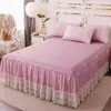 Yatak etek Basit düz renkli prenses yatak örtüsü tek parça dantel kenarı koruyucu kapak hanehalk toz geçirmez kapaklar