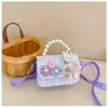 Children Wallet Small Bag Cute Girl Classic Coin Purse Tweed Handbag Flower Beading Princess Kid Money Bag Baby Shoulder Bag 240314