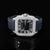 Lyxanpassad isad VVS 1 / VS1 GRA -certifierad svar Studdad Moissanite Diamond Bezel / Band Watch med läder