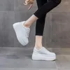 Casual skor äkta läder kvinnor super tjock 8 cm plattform kil mode sneakers chunky vårlägenheter zapados mujer