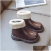 Botas sapatos de couro para crianças meninas inverno alto tops estilo ao ar livre neve tornozelo simples moda silp-on plus algodão manter gota quente entregar otaej