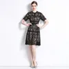 Feestjurken Smlinan elegante kanten patchwork-jurk voor dames O-hals rits Franse zwarte mode Y2k dames A-lijn midi