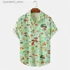 Mäns avslappnade skjortor 2022 Summer Mens kortärmade Hawaiian skjorta Casual Lapel Colorful Element Mushroom Mönster 3D Print Button Trend Summer L240320