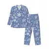 Мужская одежда для сна белая снежинка пижама набор осенью рождественская печать мода дома 2 куска повседневная негабаритная модель ночная одежда