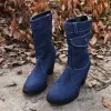 Stivali jeans midcalf stivali caviglia della caviglia femminile autunno inverno di roma calda solido tacchi tacchi roti di signore vintage scarpe botas de mujer