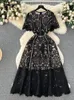 Feestjurken Smlinan elegante kanten patchwork-jurk voor dames O-hals rits Franse zwarte mode Y2k dames A-lijn midi