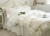 Grande renda rainha conjunto de cama romântico plissado capa edredão designer cama floral conjunto quarto lençóis luxo conjuntos 240322