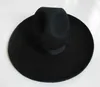 Breda randen hattar hink hattar mens 100% ull fedora hatt bred grim överdimensionerad 12 cm ull hatt fashionabla svart ull filt fedora ull hatt hästhatt b-8127 24323