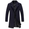 Men's Trench Coats Autumn Winter Casual Overcoat Single Breasted Lapel Long Coat Jacket Woolen Solid Color Fashion Plus Size