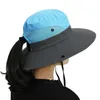 Breda randen hattar hink hattar safari sol hattar för kvinnor sommar hatt bred grim uv skyddande hästsvans utomhus fiske vandring hatt 24323