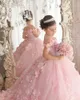 Платья для девочек, юбка-трапеция с цветком принцессы на день рождения, с 3D-лепестками, разбросанными по всему платью, и вышитыми лозами на шнуровке