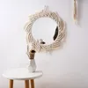 Macrame okrągłe lustro akrylowe boho ręcznie tkane bawełniane lina ściana w doniesieniu do salonu sypialnia świąteczne wystrój ślubny prezent 240322