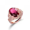 Cluster Rings HOYON 18K Rose Gold Color Butterfly Women's Ruby Style Light Luxury Ring Jewelry 14K