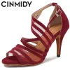 Buty Cinmidy Silk Satynowe buty z tańca łacińskiego tango salsa taniec buty kobiety taniec w pomieszczeniach sandałów dla dziewcząt