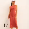 New Women Long Casual Sports Split Dresses Tight Sexy Sleeveless Dress Solid Color Slim Fit Women For Go To The Sports Meeting Fashion Clothes