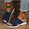 Hausschuhe Damen Sandalen 2024 Sommer Outdoor Damen Atmungsaktiv Stricken Casual Strand Einfarbig Keile Plattform Rutschen