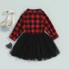 Robes de fille en bas âge enfants bébé robe de noël flanelle Plaid à manches longues Tulle dentelle jupe Tutu tenues de princesse