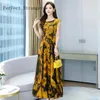 Party Kleider 2024 Sommer Ankunft Runde Kragen Blume Gedruckt Kurzarm Frauen Lange Chiffon Kleid M-4XL