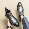 Buty Chelsea buty dla mężczyzn Gray Black Business Stone Wzór kwadratowy palec slipon solidny ręcznie robiony rozmiar 3846