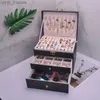 Smyckeslådor smart arrangör 3-lagers juveler pu box med lås för kvinnlig tjej fru för örhängen s ringar es l240323