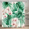 Rideaux de douche Plante verte Rideau Feuilles tropicales Fleur Printemps Palmier Ferme moderne Feuille de banane Polyester Salle de bain Décor Ensemble