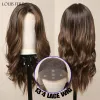 Pruiken 13*4 Lace Front Synthetische pruiken voor vrouwen Lange golvende donkerbruine Hoogtepunt Middle Part Lace Wigs Daily Cosplay High Timure Hair