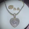 In Stock Iced Out Bling Women Jewelry 5A White Cubic Zirconia Heart Shaped Pendant Necklace With Tennis Box Chain 240323