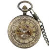 Bronze Vintage Taschenuhr römische Ziffern Skelett automatische mechanische Uhren Männer Frauen Selbstaufzugsuhr FOB Anhänger Kette246x