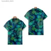 Camisas casuais masculinas nova camisa masculina estilo tropical havaiano papagaio impressão de manga curta ha camisa estilo cubano verão plus size casual l240320